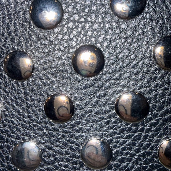 Faux Studded Black Leather Shoulder Bag NWOT - Picture 5 of 8
